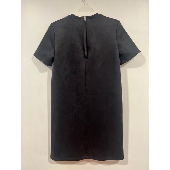 ZARA Minimalist Vegan Suede Black Short Sleeve T Shirt Style  Dress   Medium - Picture 4 of 7